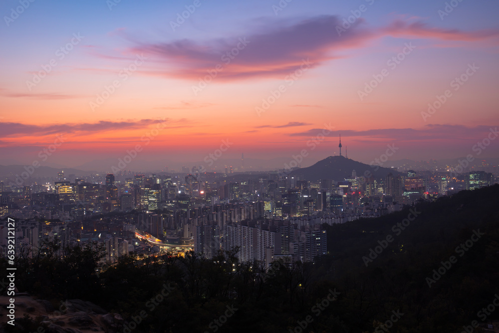 sunrise over the city seoul south korea