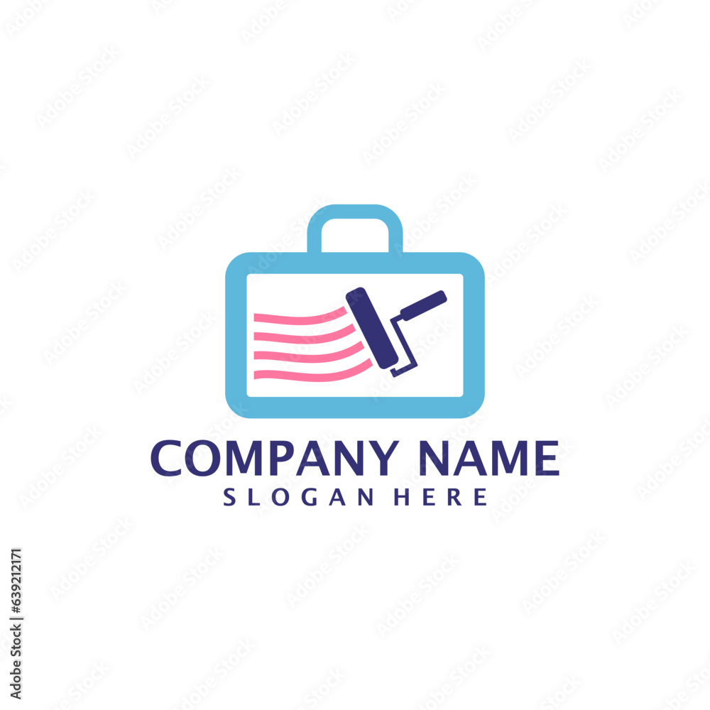 Paint with Suitcase logo design vector. Suitcase logo design template concept Paint with Suitcase logo design vector. Suitcase logo design template concept