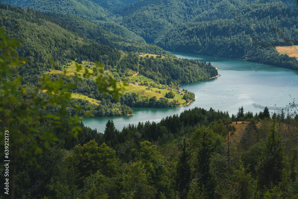 Zlatar lake in the mountains in Serbia, beautiful idyllic mountain summer landscape.