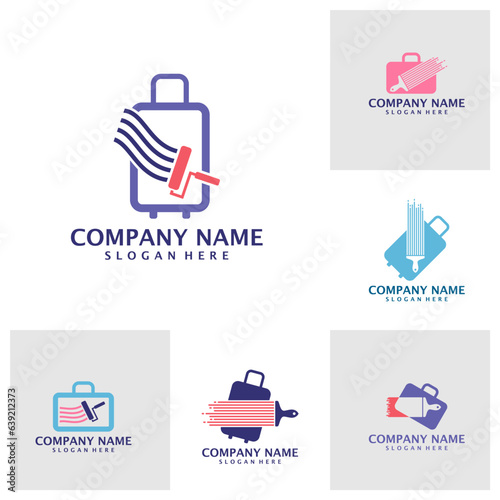 Set of Paint with Suitcase logo design vector. Suitcase logo design template concept