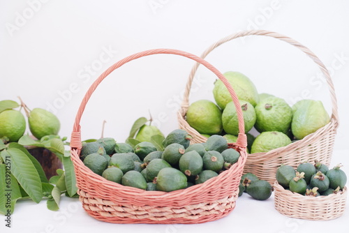 guava fruit in basket on white background