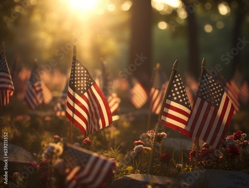 A vast array of tiny American flags decorates the graves on Memorial Day. The scene, rich with emotion and respect, is captured with the depth and reverence only a professional could achieve.