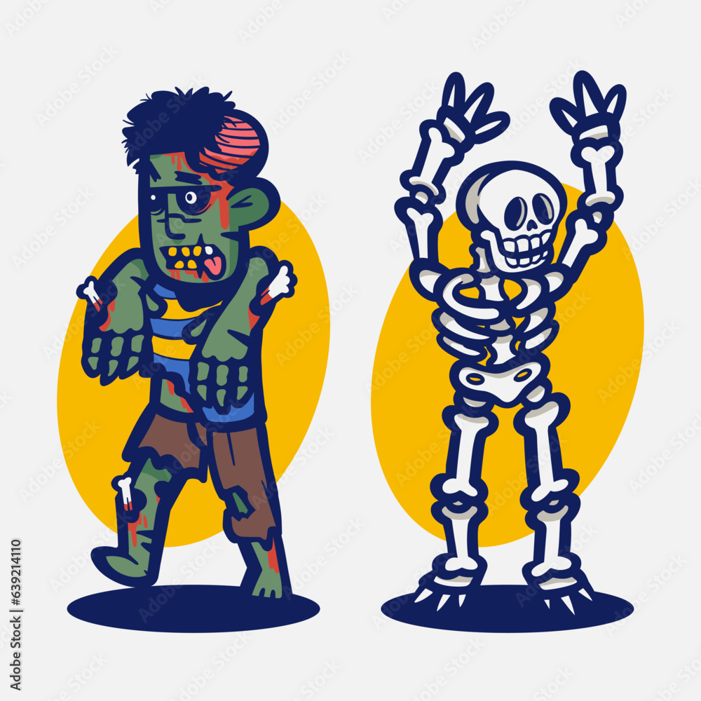 Vector Halloween Things elements character zombie and skeleton Vector Halloween Things elements character zombie and skeleton