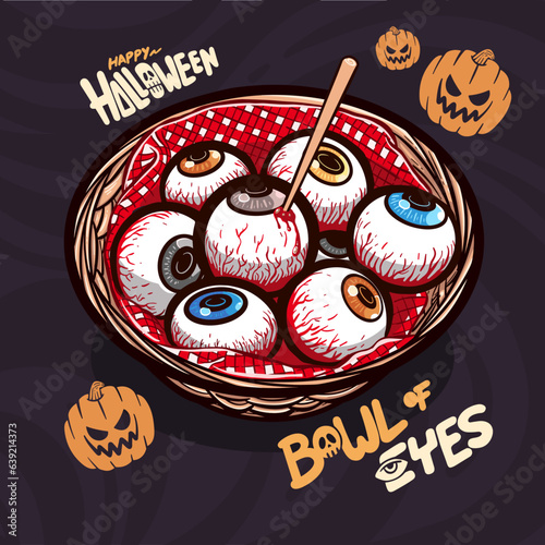 Vector Halloween Things elements spooky food, spooky bowl of eyes