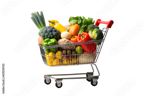 Shopping cart full of goods isolated on transparent background