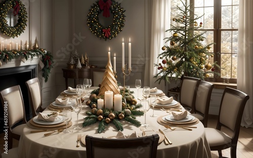 a Spectacular Christmas Dinner Table Setting ai generated