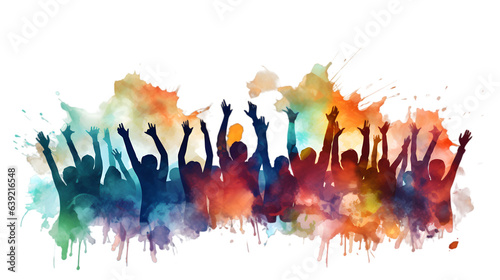 Crowd of people silhouette watercolor illustration isolated on transparent background