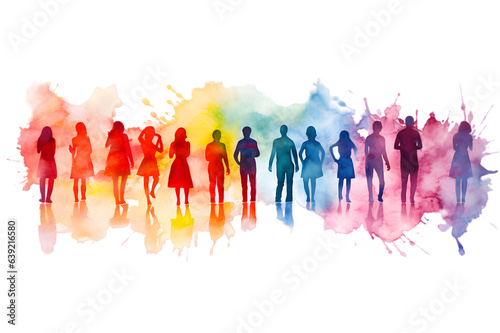 Crowd of people silhouette watercolor illustration isolated on transparent background