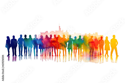 Crowd of people silhouette watercolor illustration isolated on transparent background