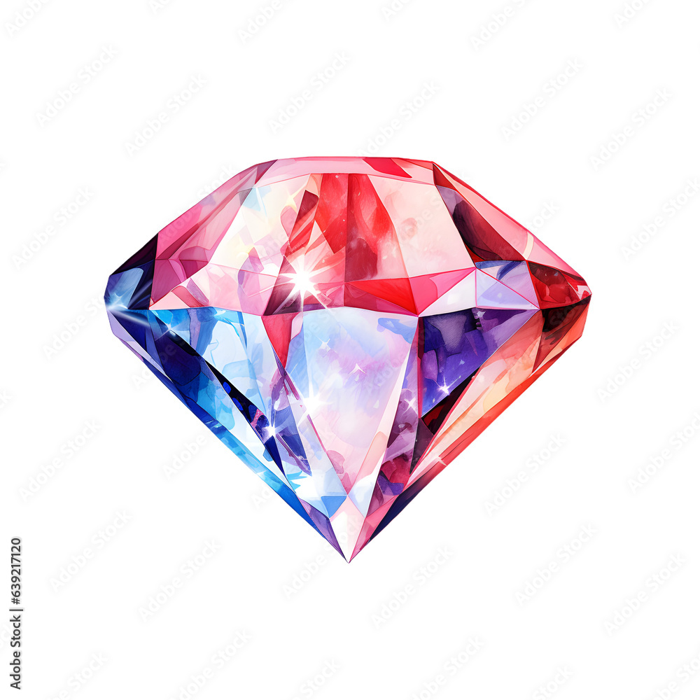 Diamond gem watercolor illustration isolated on transparent background