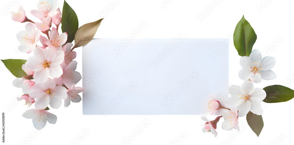Flowers with empty blank card isolated on transparent background. Woman's day, 8 march, Easter, Mother's day, anniversary, wedding