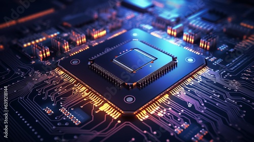 Photo of a close-up of a computer CPU chip on a circuit board