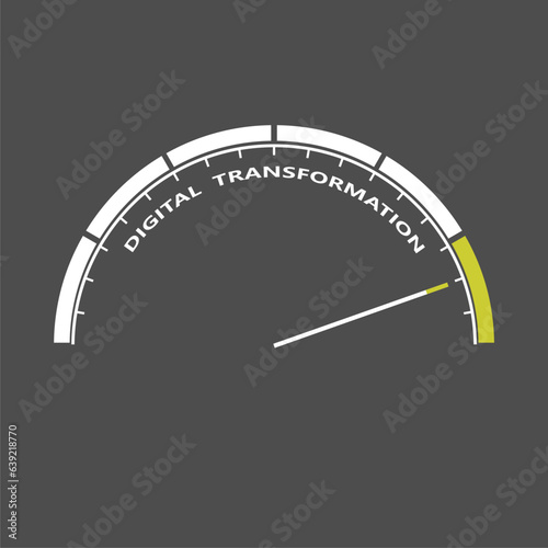 Digital transformation technology concept. Instrument scale with arrow. Colorful infographic gauge element.