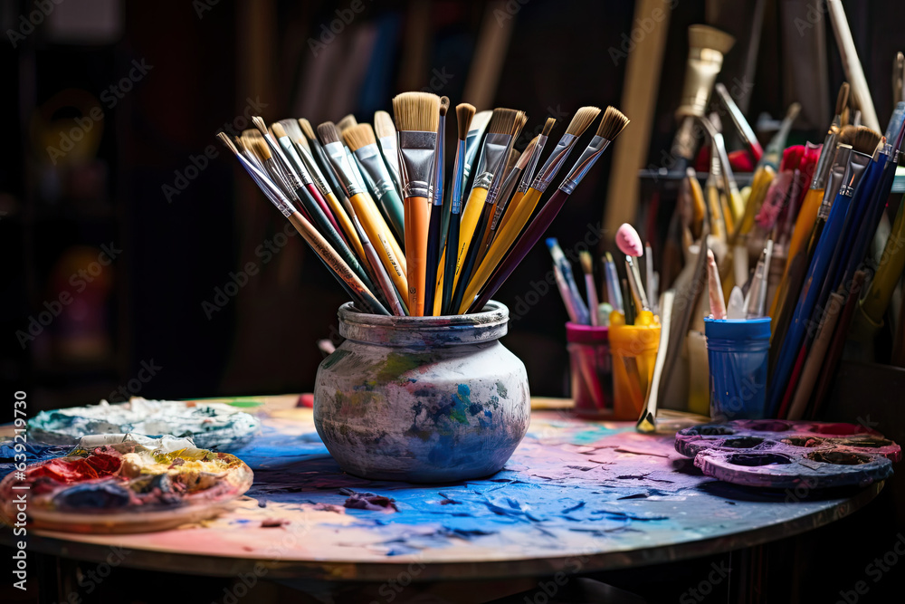 still life with brushes and paints still life with brushes and paints