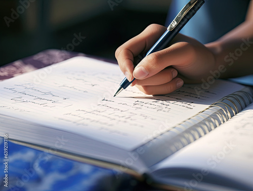 student writing on a notebook