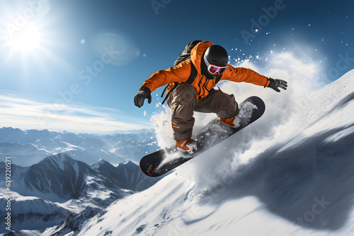 snowboard Rider's Stylish Grab Trick Above Snowy Ramp ai generated art