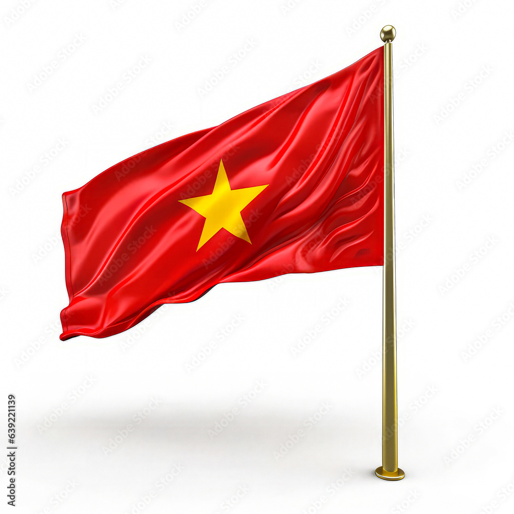 3d illustration of the Vietnam flag with pole
