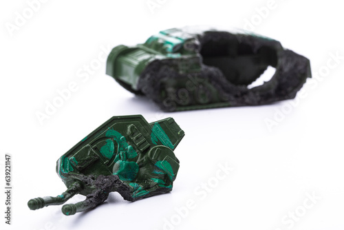 Plastic tank destroyed with rocket launcher
