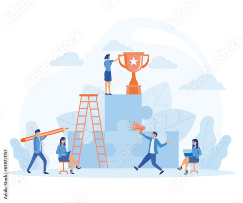 Business team concept, People working on their role, Symbol of successes of teamwork, cooperation and partnership. flat vector modern illustration