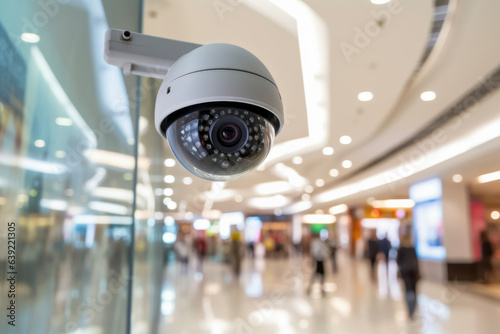 Surveillance cameras, which are crime prevention equipment installed in shopping malls in blurry people shopping. security concept suitable for crime prevention and countermeasures.