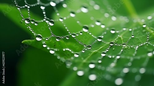 Delicate raindrop rests on intricate spiderweb, glistening brilliantly  © Halim Karya Art