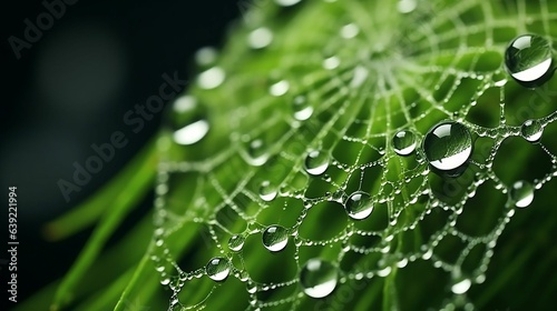 Delicate raindrop rests on intricate spiderweb, glistening brilliantly 