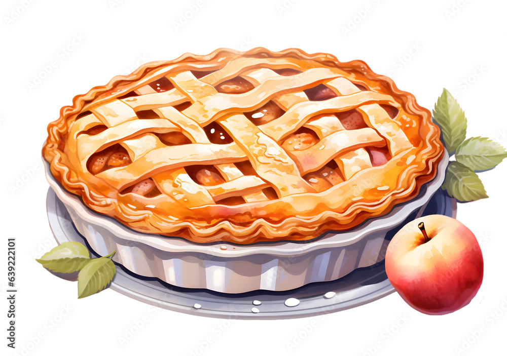 Apple  pie  watercolor illustration isolated on transparent background  - obrazy, fototapety, plakaty 