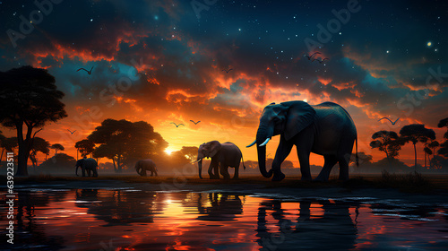 african elephant in the starry night