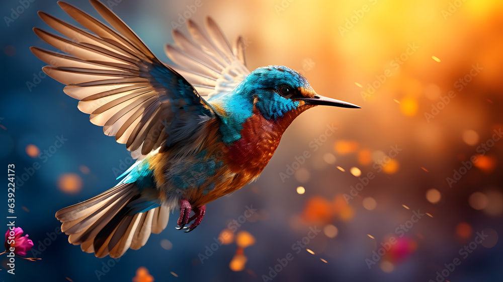 Fototapeta premium colorful bird flying . close up colorful bird. kingfisher