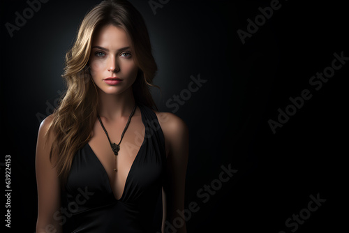 portrait of beautiful blonde woman with perfect skin and long hair.