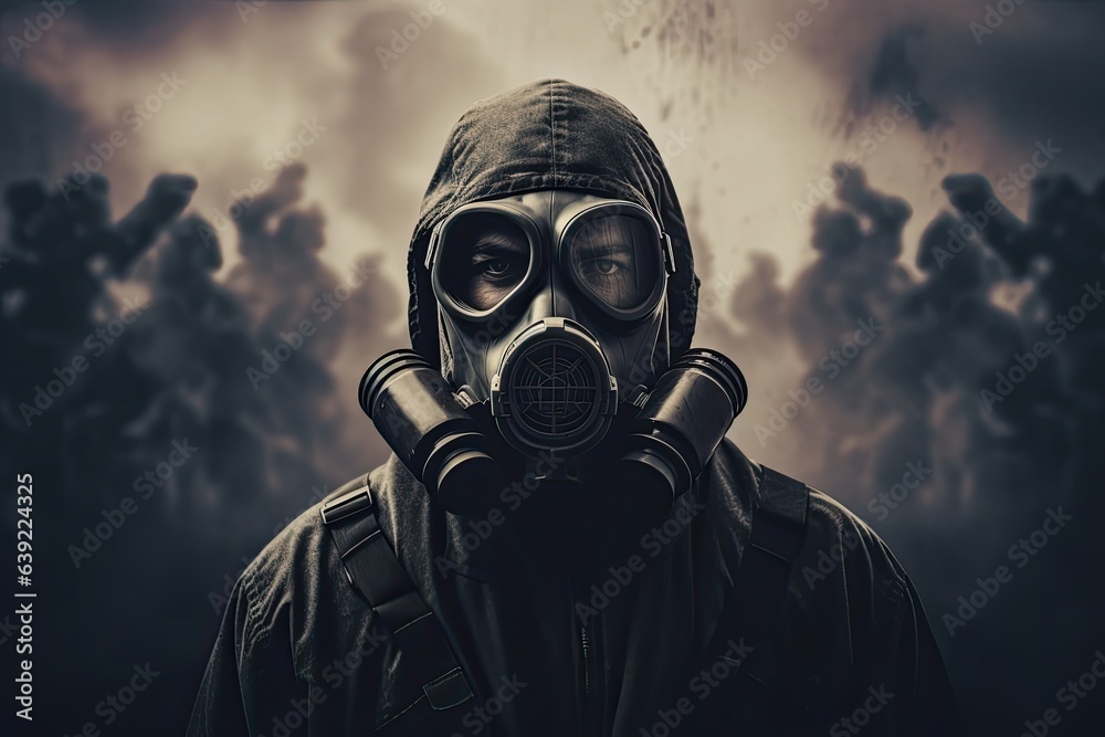 portrait of man wearing a gas mask forprotection portrait of man wearing a gas mask forprotection