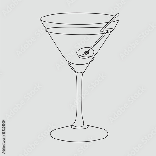 Martini cocktail one line Minimalist. Vector illustration. Continuous one line drawing.