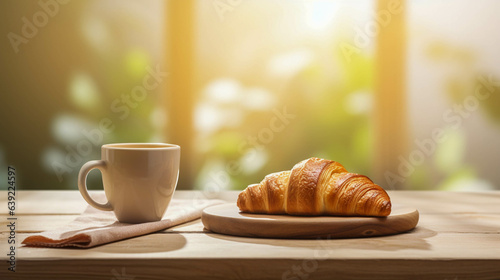 French Breakfast With Croissants And Coffee. Cosy Kitchen With Warm Colors For Delicious Morning. Generative AI