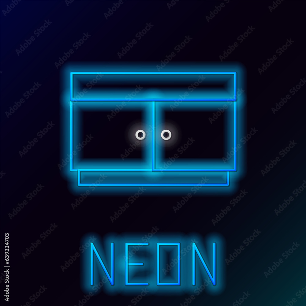 Glowing neon line Chest of drawers icon isolated on black background. Colorful outline concept. Vector Glowing neon line Chest of drawers icon isolated on black background. Colorful outline concept. Vector