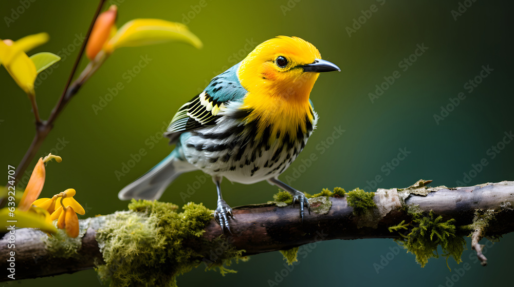 Naklejka premium colorful bird. Silver-throated tanager on the branch