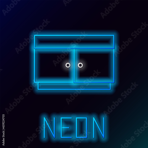 Glowing neon line Chest of drawers icon isolated on black background. Colorful outline concept. Vector