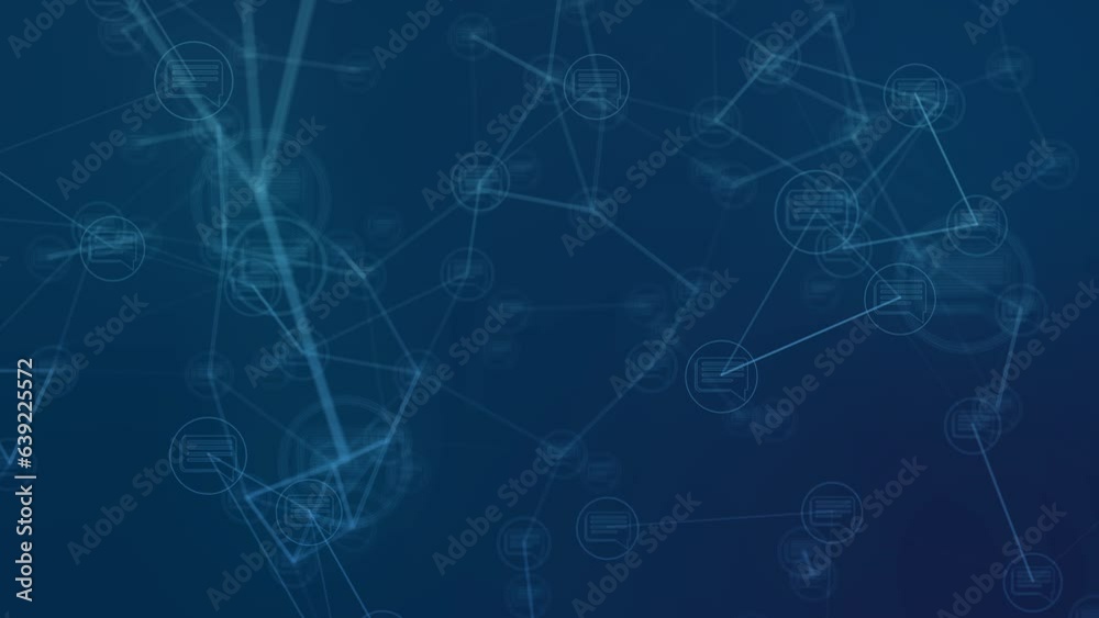 Lines connected with the message icon animation video on a blue abstract background. Link Network Connection animation. Lines connected with the message icon animation video on a blue abstract background. Link Network Connection animation.