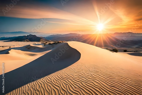 Sand dune, nature landscape with sun on the top