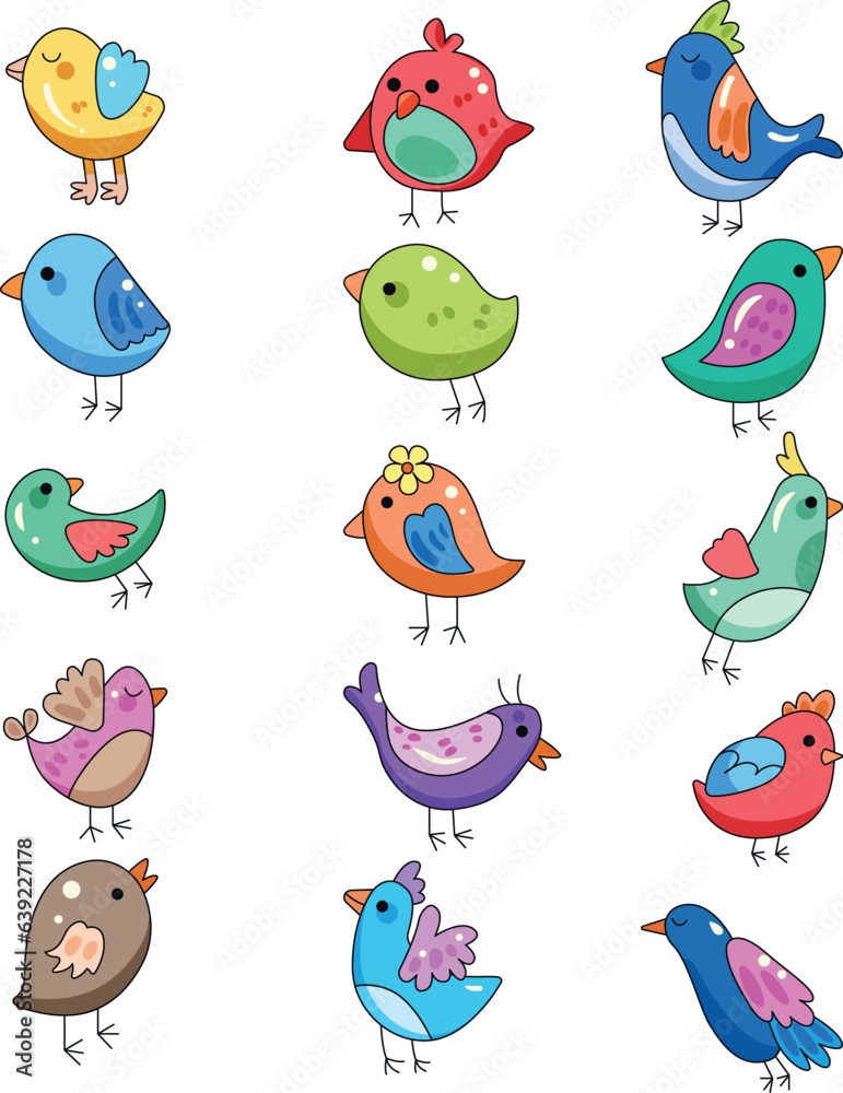 Obraz premium set of cartoon birds; Bright and simple vector illustration, isolated design elements; editable material