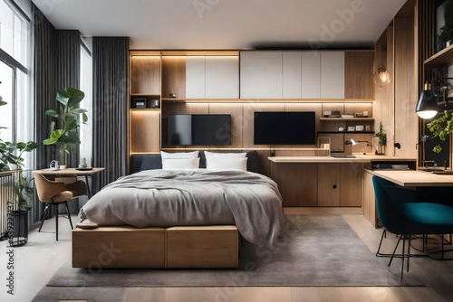 a compact studio apartment with space-saving furniture and multifunctional design © Wardx