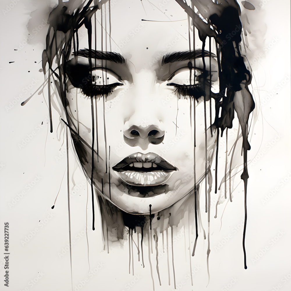 Black and white portrait of a young beautiful girl. Ai generated Stock ...