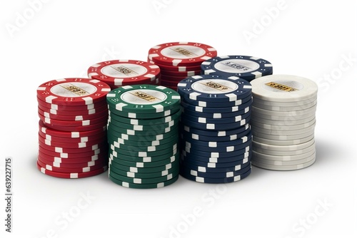 Casino chips with included clipping path. Generative AI