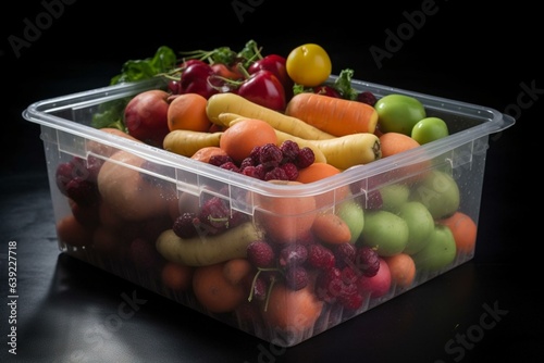 Mixed produce stored in a container. Generative AI