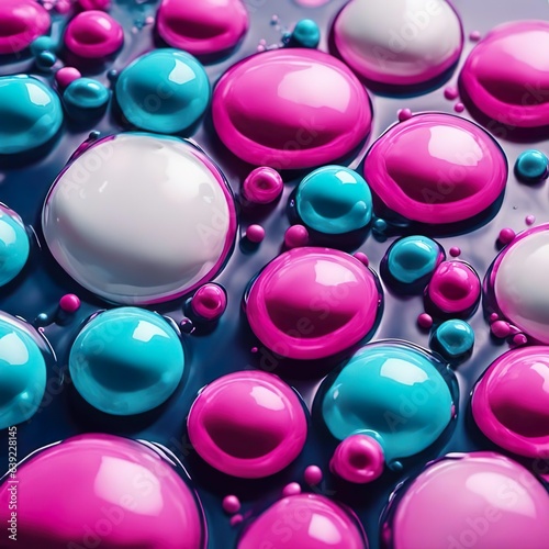 Abstract cyan, white and magenta liquid bubbles background