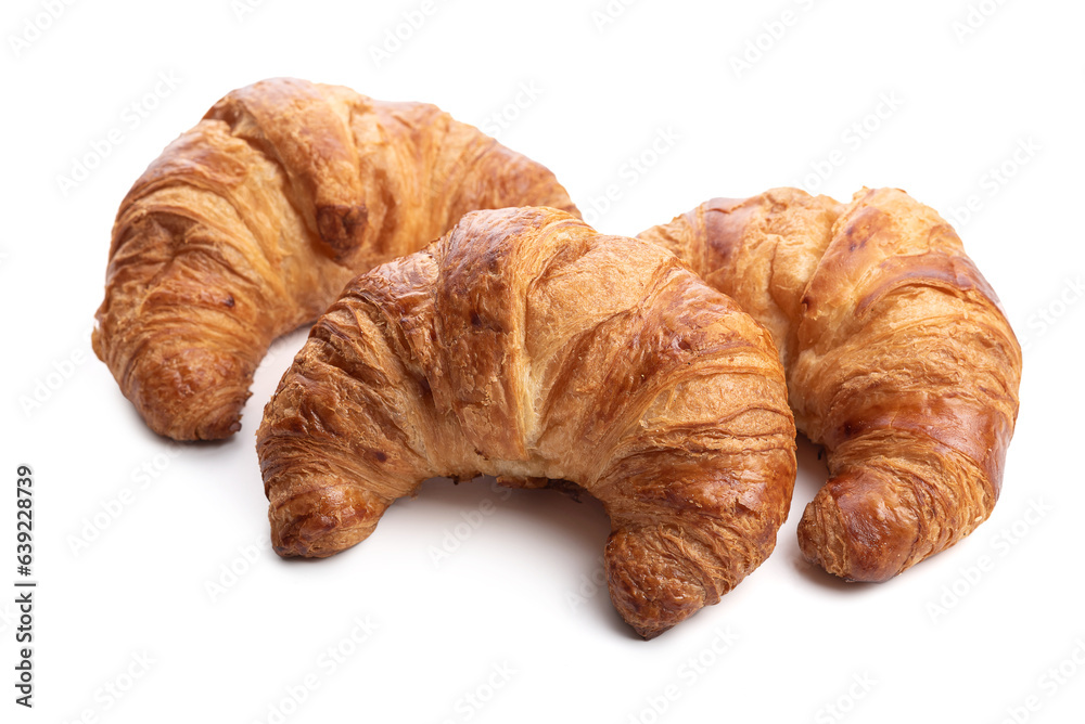 Three fresh croissants. Isolate on white background