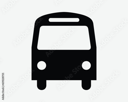 Bus Icon Public Transportation Transport Front Frontal View Vehicle Travel Passenger Trip School Stop Head Black Shape Silhouette Vector Sign Symbol