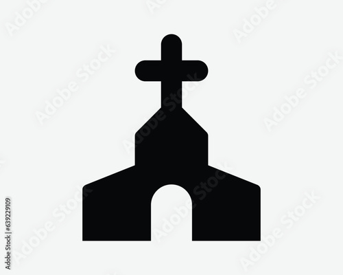 Church Icon Religious Building Religion Cross Catholic Christian Architecture Black White Outline Shape Vector Clipart Graphic Artwork Sign Symbol Art