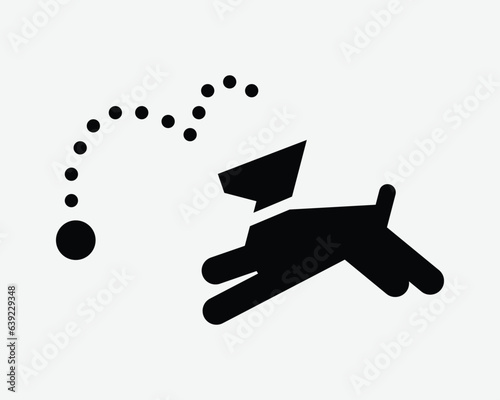 Dog Playing Fetch Icon Tennis Ball Bounce Chase Chasing Play Pet Animal Puppy Black White Shape Vector Clipart Graphic Illustration Artwork Sign Symbol