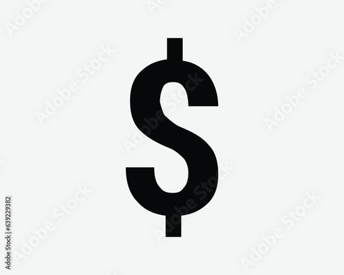 US Dollar Sign Icon Money Cash Bank Finance Wealth Currency Exchange Banking Investment Pay Payment Coin Rich Symbol Black White Outline Shape Vector