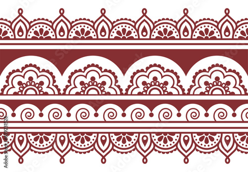 Indian Mehndi tattoo style inspired vector seamless pattern in browm white with swirls and flowers
  photo